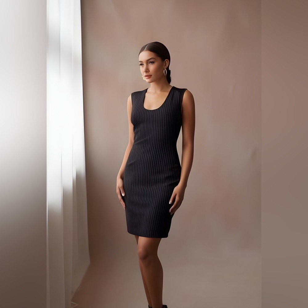 MANGO Gray Pinstriped Ponte Sheath Dress Size Small